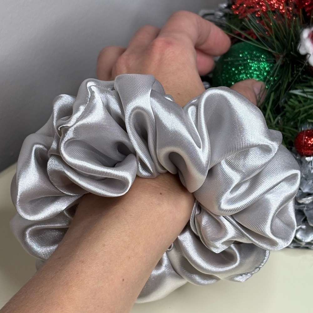 Christmas Silver Satin Hair Scrunchie in Gift Box - Picture 2 of 4